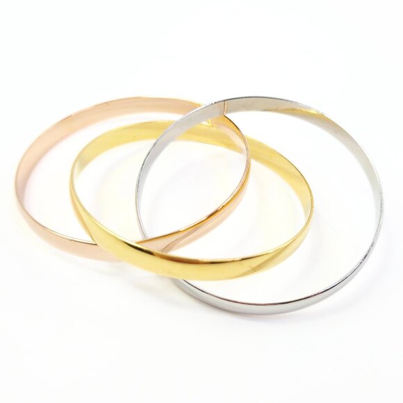 Milor Italy Women's Bronze Tri-Color Plated Interlocked Bangles - Picture 2 of 5